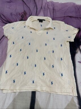 Ralph Lauren Cream Polo with Blue Pony Embroidery